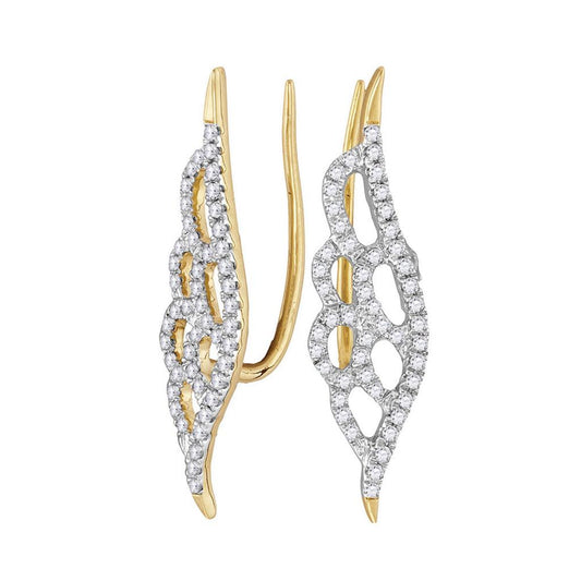10k Yellow Gold Round Diamond Winged Climber Earrings 1/3 Cttw
