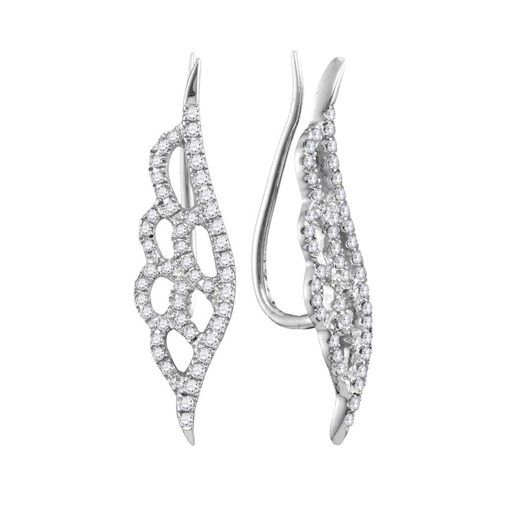 14k White Gold Round Diamond Winged Climber Earrings 1/3 Cttw