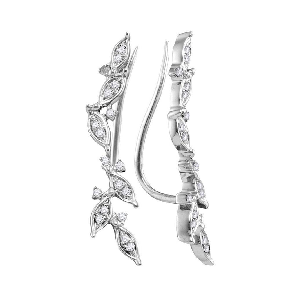 14k White Gold Round Diamond Floral Climber Earrings 1/5 Cttw