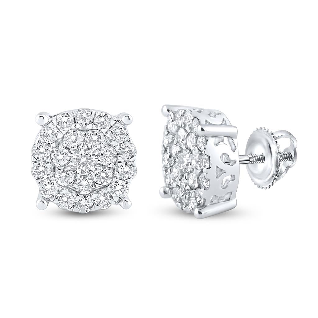 14k White Gold Round Diamond Cluster Earrings 1-1/2 Cttw