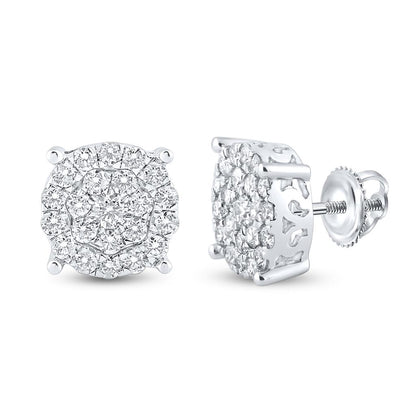14k White Gold Round Diamond Cluster Earrings 1-1/2 Cttw