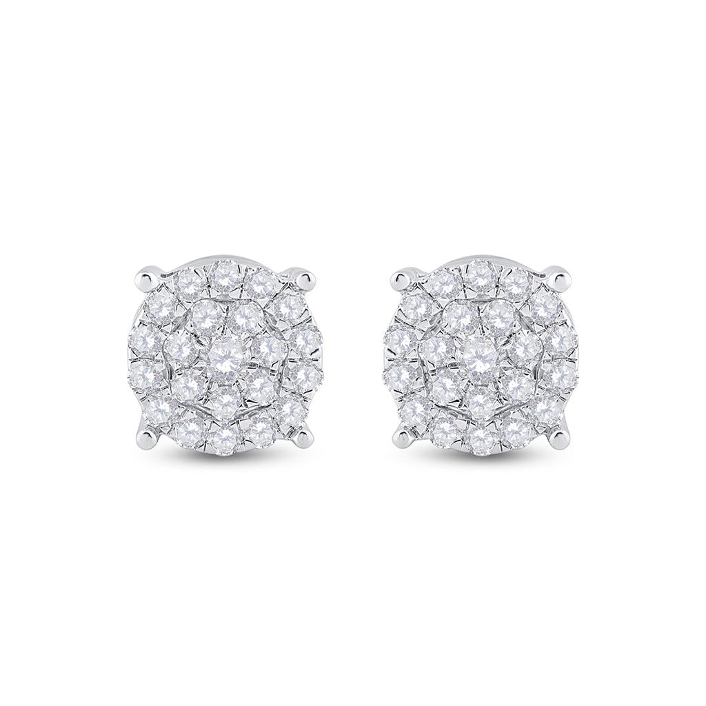 14k White Gold Round Diamond Cluster Earrings 1-1/2 Cttw