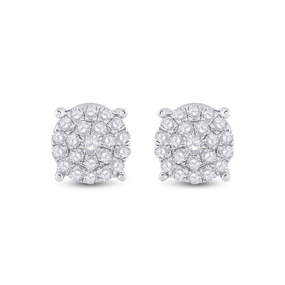 14k White Gold Round Diamond Cluster Earrings 1-1/2 Cttw