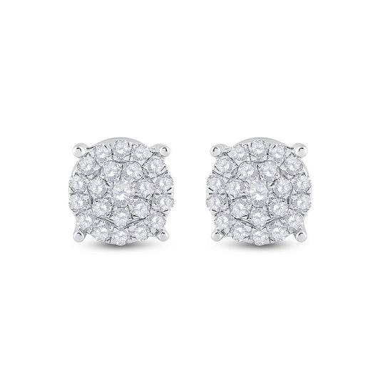 14k White Gold Round Diamond Cluster Earrings 1-1/2 Cttw
