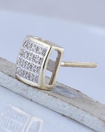 10k Yellow Gold Round Diamond Square Cluster Earrings 1/10 Cttw