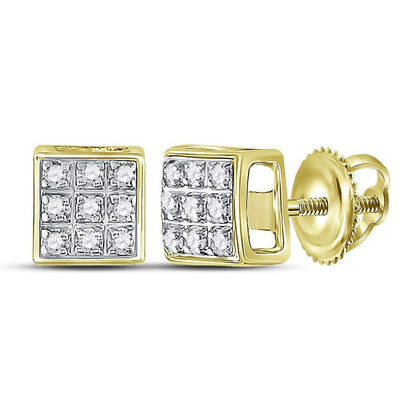 10k Yellow Gold Round Diamond Square Cluster Stud Earrings 1/20 Cttw
