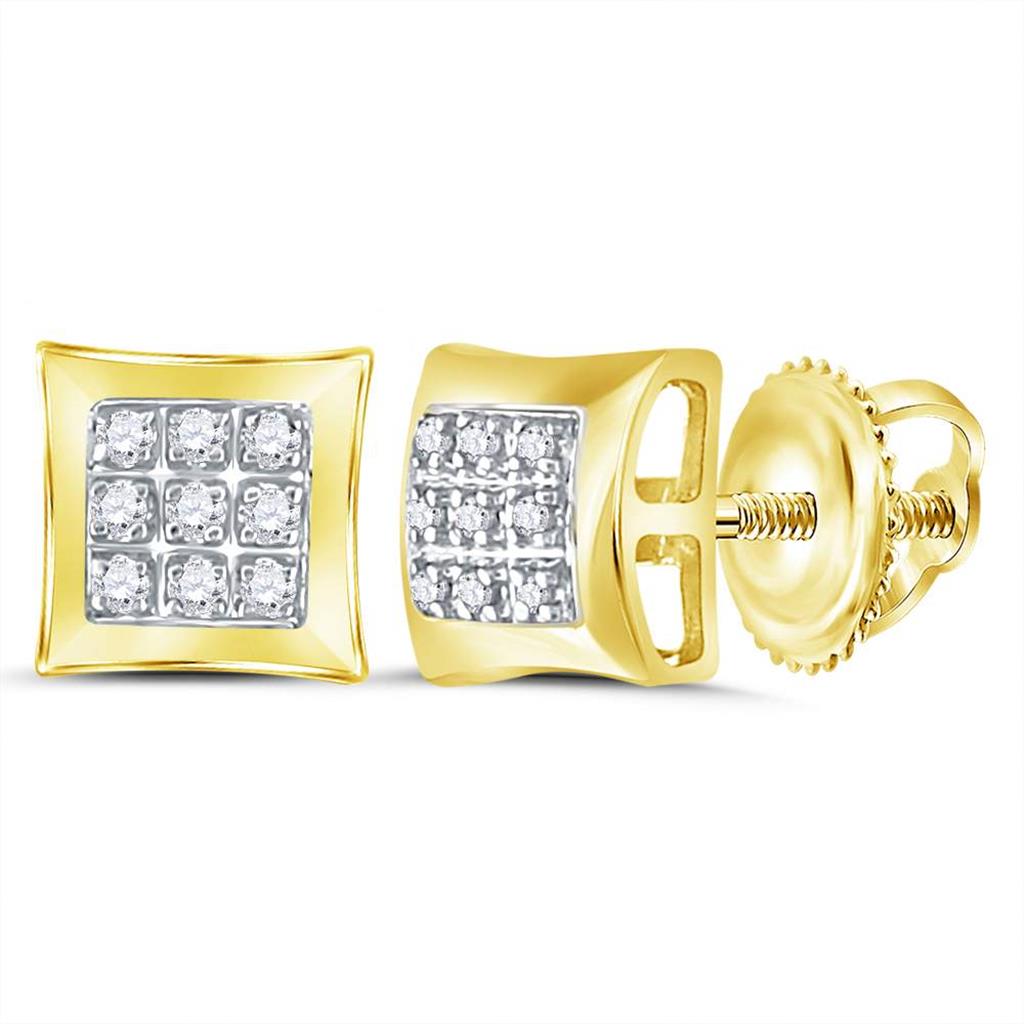 10k Yellow Gold Round Diamond Square Cluster Earrings 1/20 Cttw