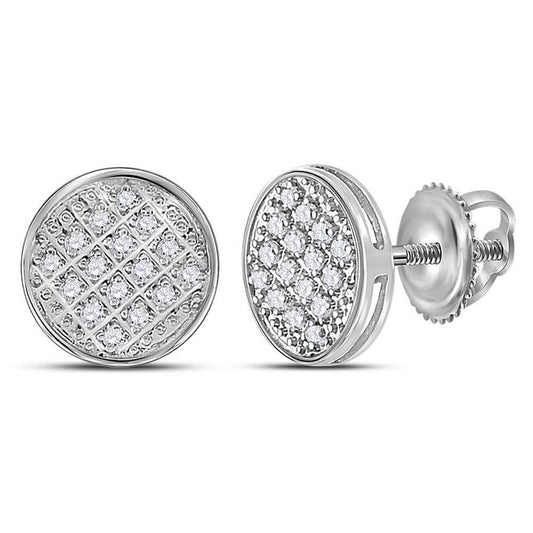 14kt White Gold Round Diamond Circle Cluster Stud Earrings 1/12 Cttw