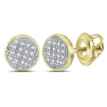 10k Yellow Gold Round Diamond Circle Cluster Stud Earrings 1/12 Cttw