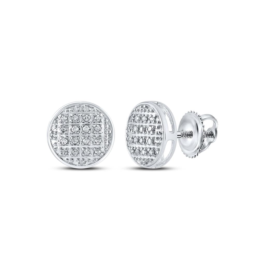 14k White Gold Round Diamond Cluster Earrings 1/12 Cttw