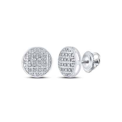 14k White Gold Round Diamond Cluster Earrings 1/12 Cttw