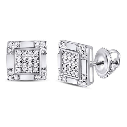 14kt White Gold Round Diamond Square Cluster Stud Earrings 1/6 Cttw