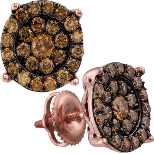 10k Rose Gold Brown Diamond Circle Cluster Earrings 1 Cttw
