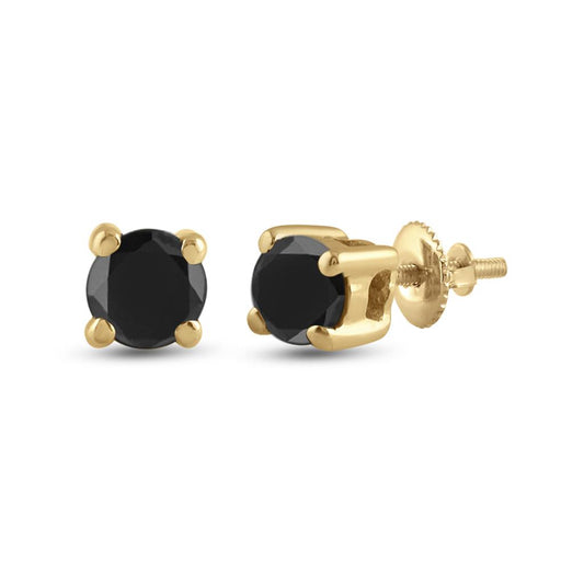 10k Yellow Gold Round Black Diamond Solitaire Stud Earrings 1/4 Cttw