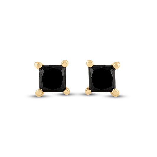 10k Yellow Gold Princess Black Diamond Stud Earrings 1/2 Cttw