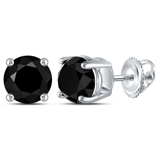 14k White Gold Round Black Diamond Solitaire Stud Earrings 5 Cttw