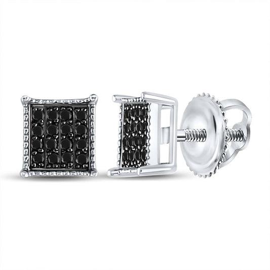 14k White Gold Black Diamond Stud Earrings 1/10 Cttw