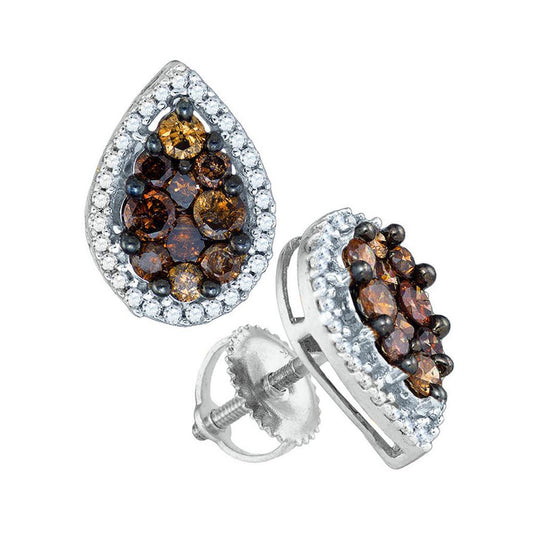 14k White Gold Brown Diamond Teardrop Cluster Earrings 1 Cttw