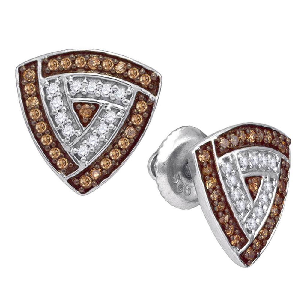 14k White Gold Round Brown Diamond Triangle Earrings 1/3 Cttw