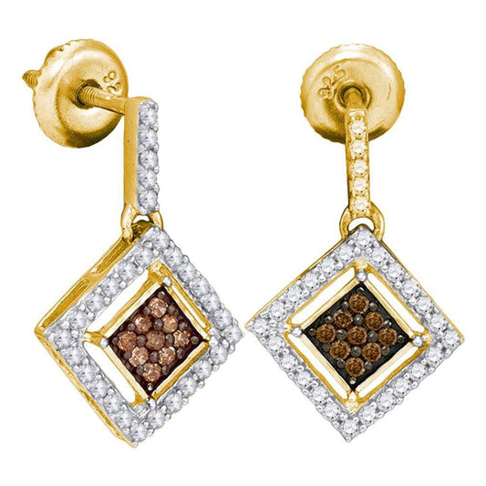 10k Yellow Gold Brown Diamond Square Dangle Earrings 1/2 Cttw