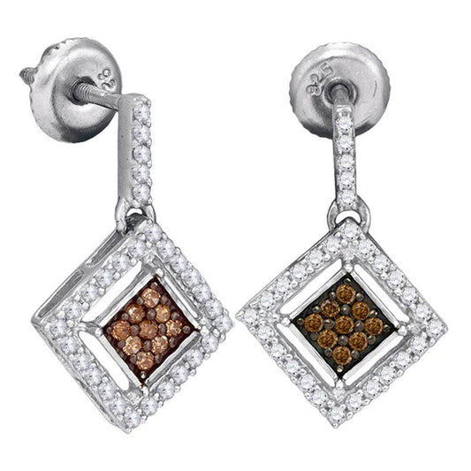 14k White Gold Brown Diamond Square Dangle Earrings 1/2 Cttw