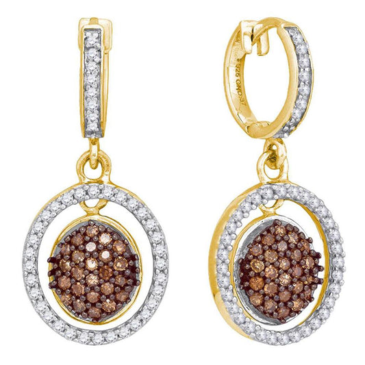 10k Yellow Gold Brown Diamond Oval Dangle Earrings 3/4 Cttw