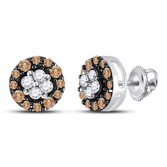 14k White Gold Brown Diamond Cluster Stud Earrings 1/3 Cttw