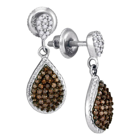 14k White Gold Brown Diamond Teardrop Dangle Earrings 1/2 Cttw