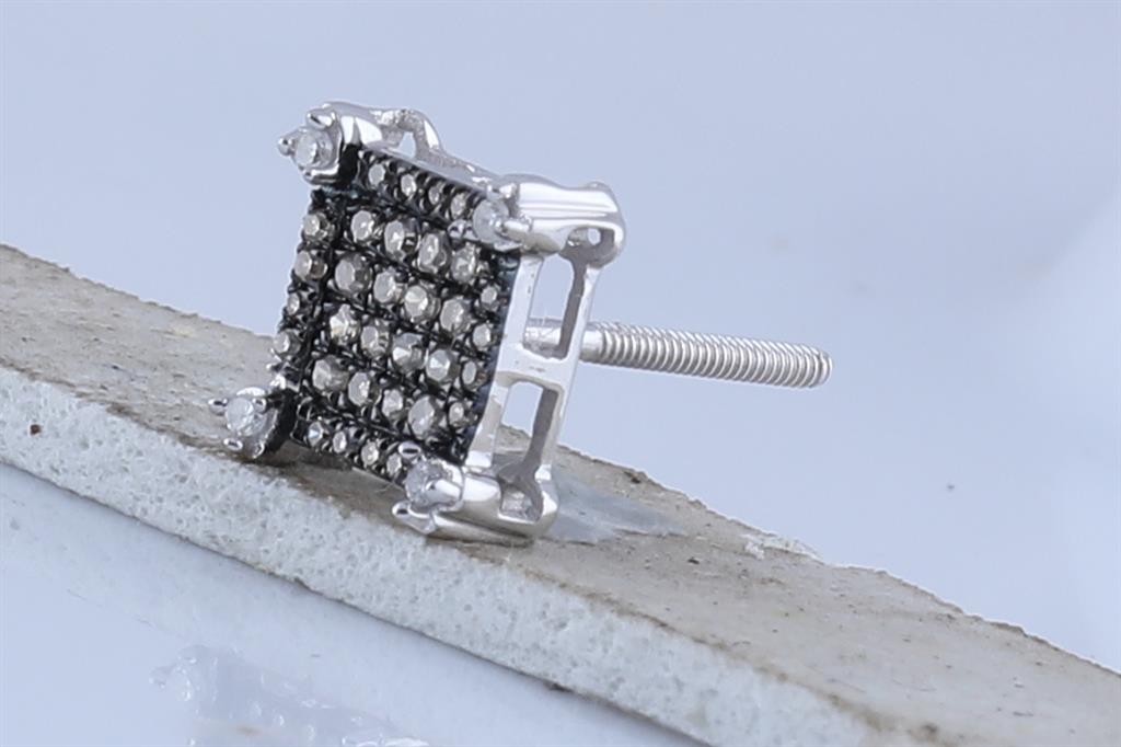 14k White Gold Round Brown Diamond Square Cluster Earrings 1/4 Cttw