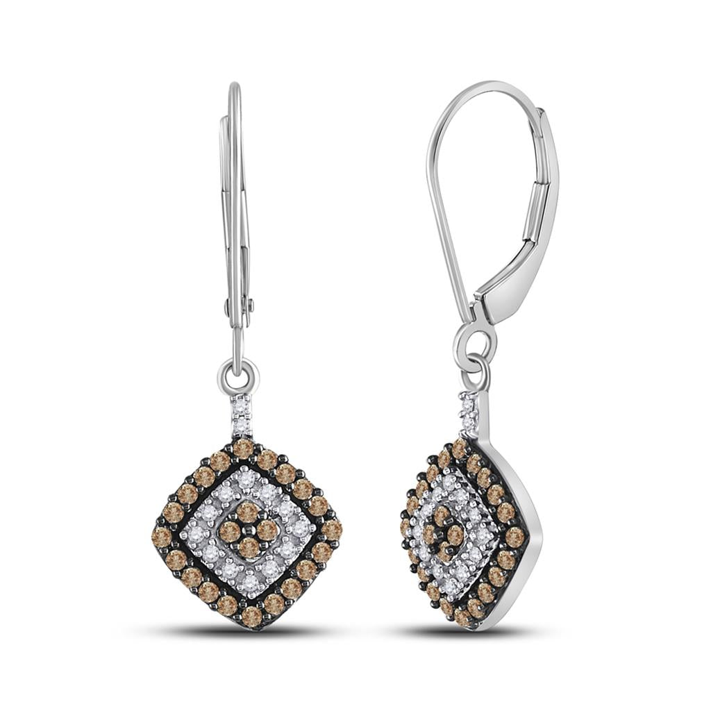 14k White Gold Brown Diamond Square Dangle Earrings 1/2 Cttw