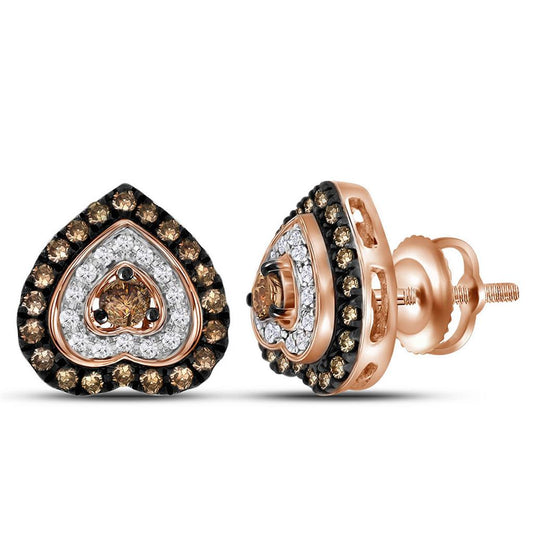 10k Rose Gold Round Brown Diamond Heart Earrings 5/8 Cttw
