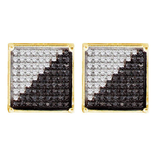10k Yellow Gold Black Diamond Square Cluster Earrings 1/6 Cttw