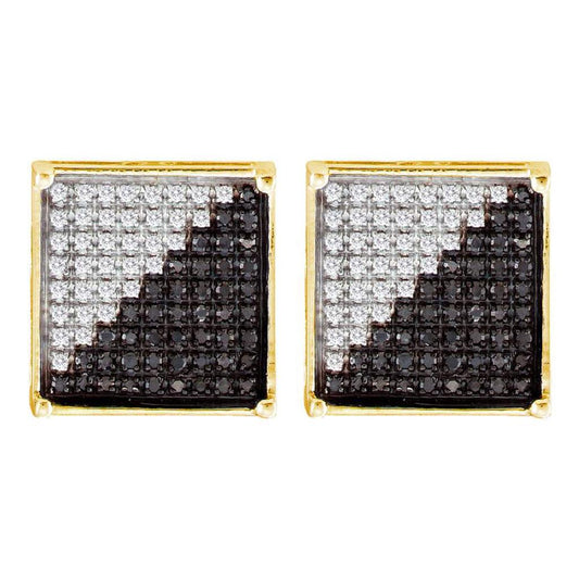 10k Yellow Gold Black Diamond Square Cluster Earrings 1/3 Cttw