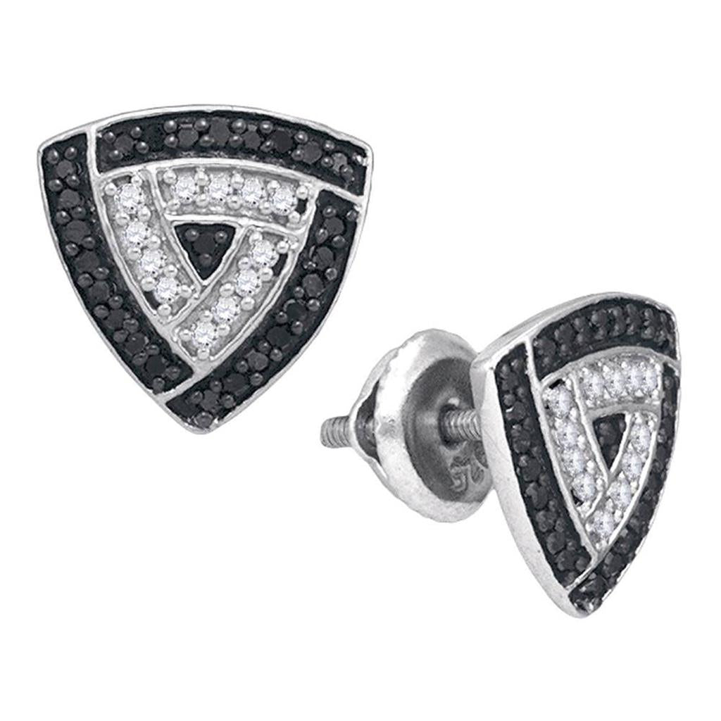 14k White Gold Round Black Diamond Triangle Earrings 1/2 Cttw