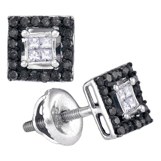 14k White Gold Black Diamond Stud Earrings 1/3 Cttw