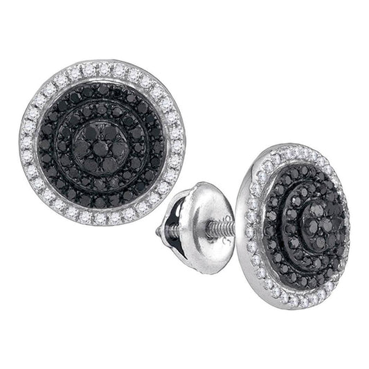 14k White Gold Round Black Diamond Cluster Earrings 1/2 Cttw