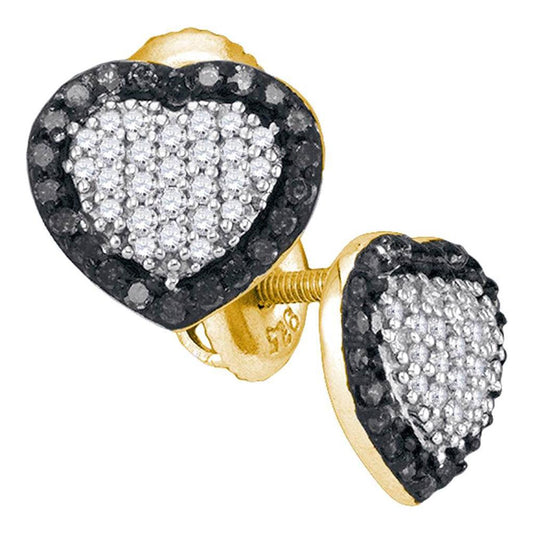 10k Yellow Gold Black Diamond Heart Frame Earrings 1/2 Cttw