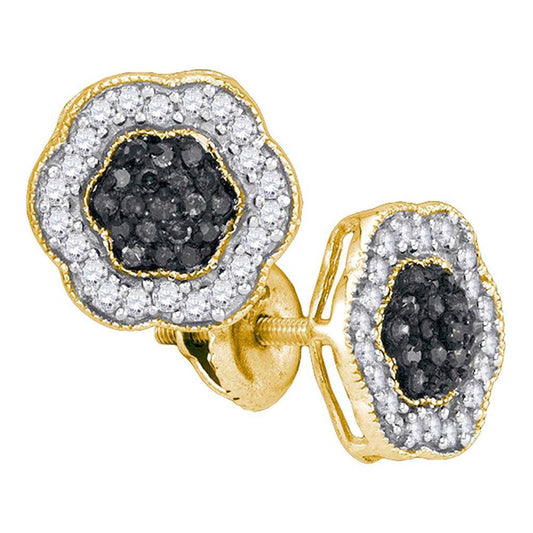 10k Yellow Gold Black Diamond Cluster Earrings 1/2 Cttw