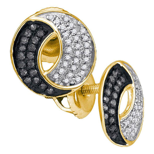 10k Yellow Gold Black Diamond Circle Cluster Earrings 1/5 Cttw