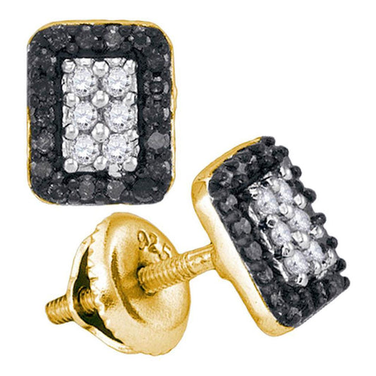 10k Yellow Gold Round Black Diamond Cluster Earrings 1/3 Cttw