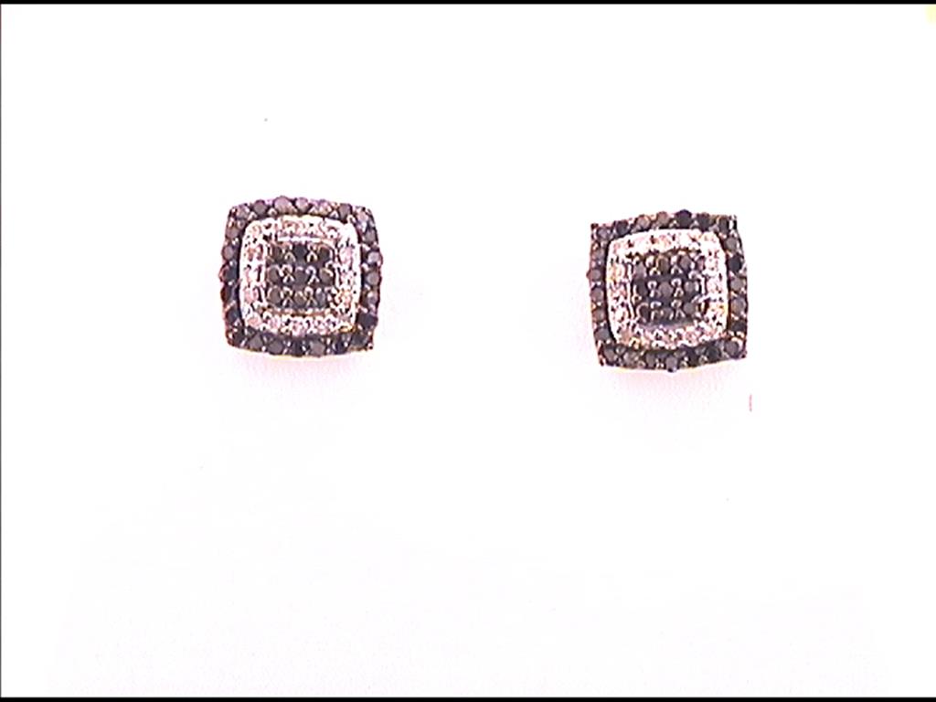 10k Yellow Gold Black Diamond Cluster Earrings 1/5 Cttw