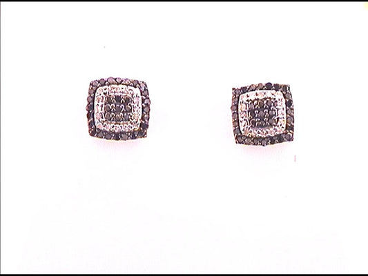 10k Yellow Gold Black Diamond Cluster Earrings 1/5 Cttw