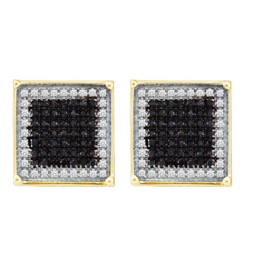 10k Yellow Gold Black Diamond Square Cluster Earrings 1/4 Cttw