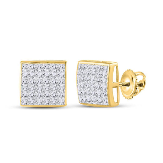 14k Yellow Gold Princess Diamond Square Earrings 1 Cttw