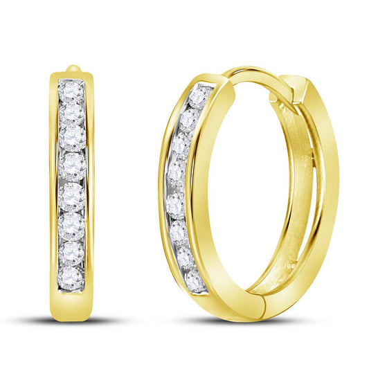 14k Yellow Gold Round Diamond Channel Set Hoop Earrings 1/4 Cttw