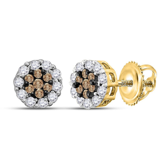 14k Yellow Gold Brown Diamond Cluster Earrings 1/2 Cttw