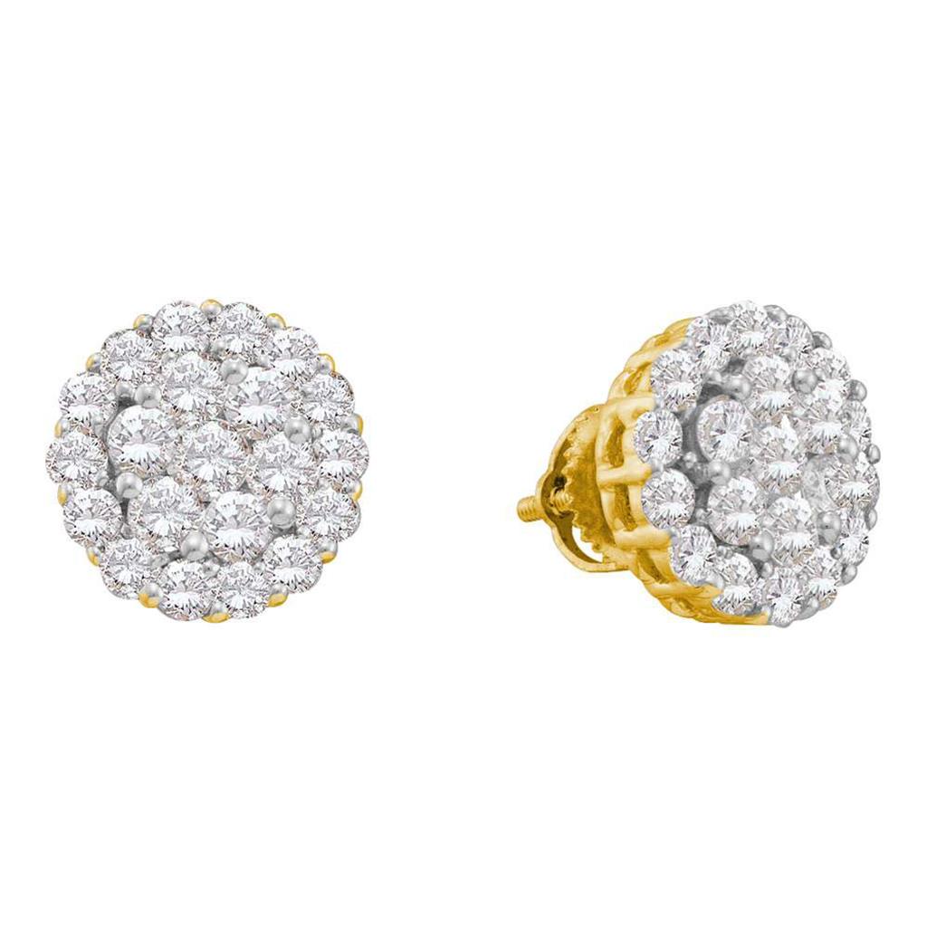 14k Yellow Gold Round Diamond Flower Cluster Earrings 2 Cttw