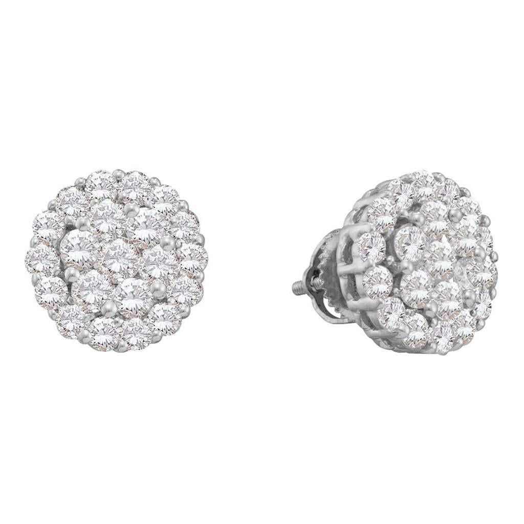 14k White Gold Round Diamond Cluster Stud Earrings 2 Cttw