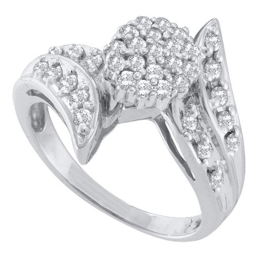 14k White Gold Round Diamond Bypass Cluster Ring 1/2 Cttw