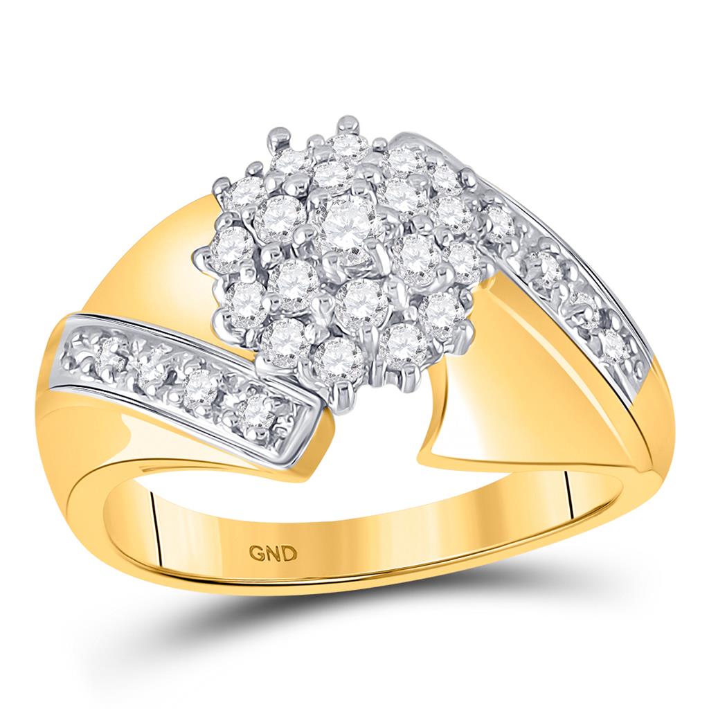 10k Yellow Gold Round Diamond Flower Cluster Ring 1/2 Cttw